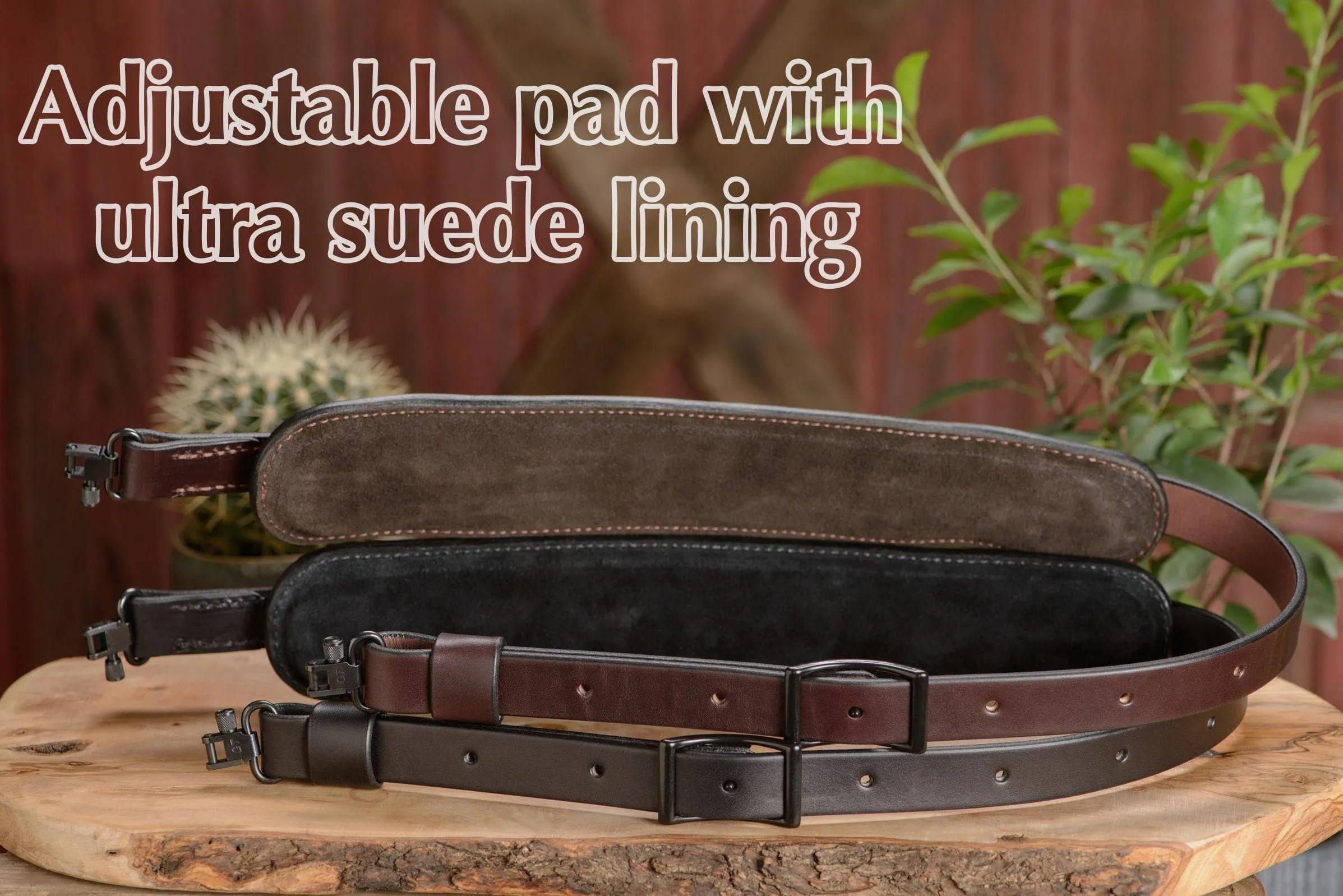 Black English Bridle Leather Adjustable Padded Two Point Rifle Sling