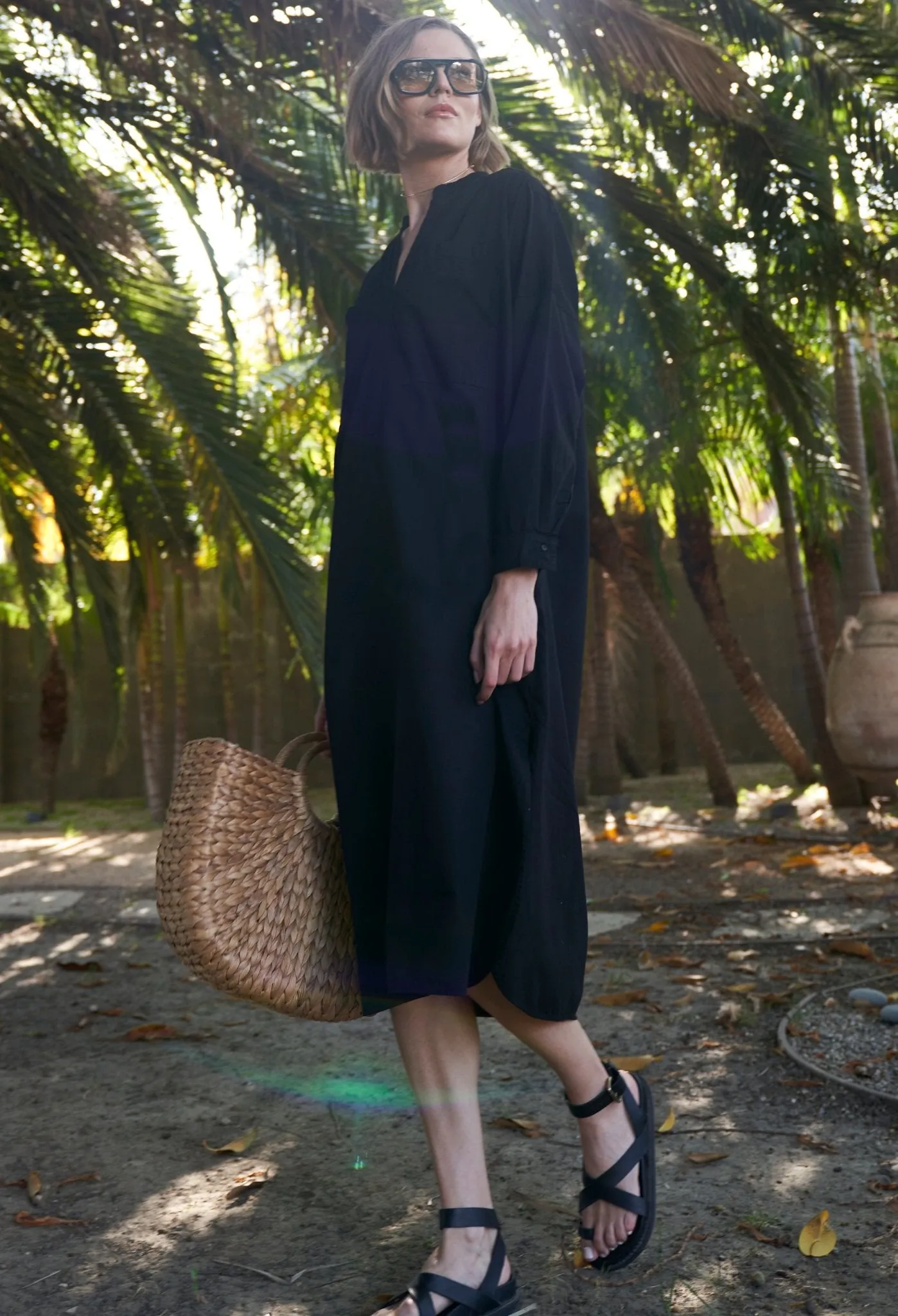 Black Pocket Midi Tunic Dress - Sale