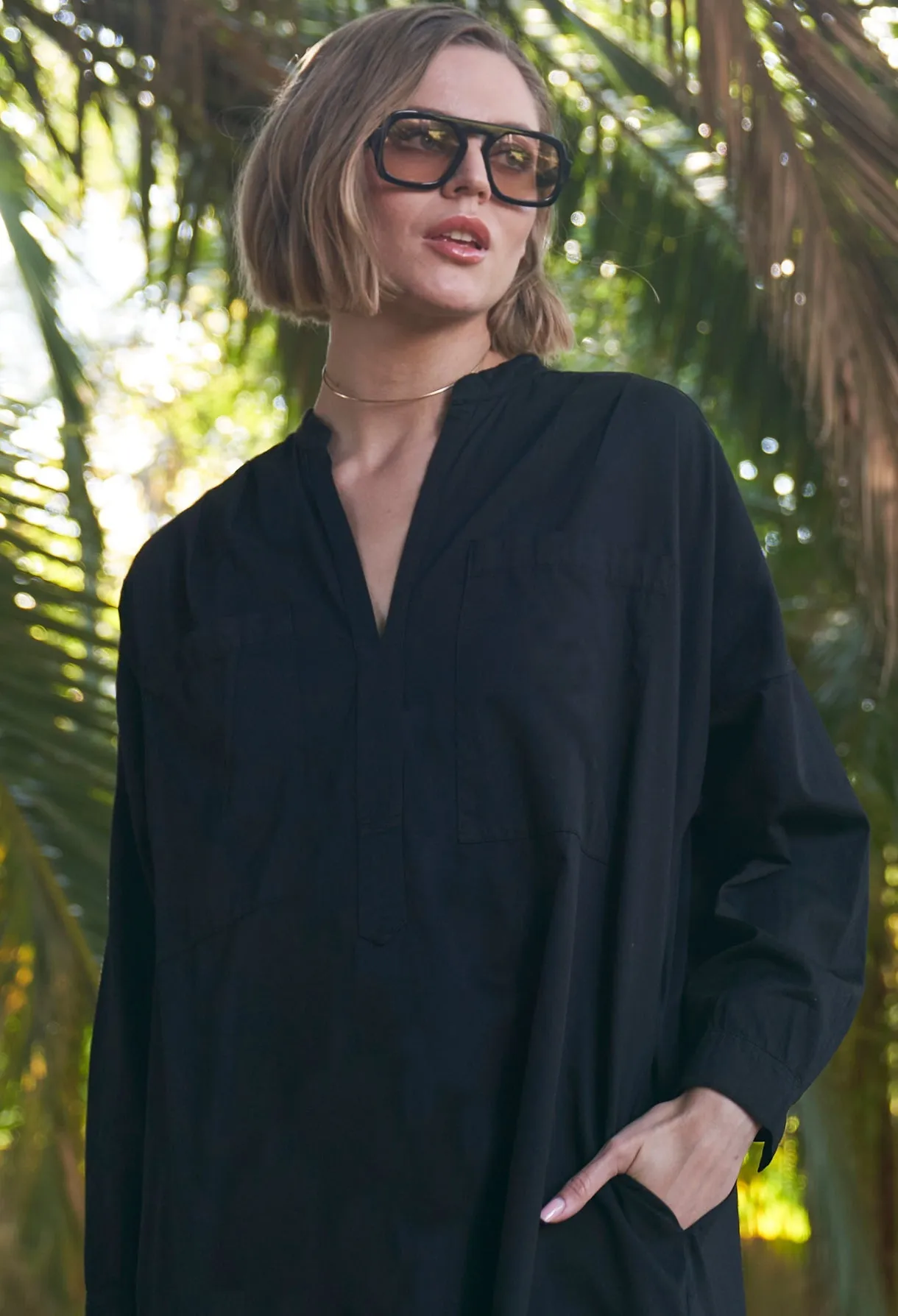 Black Pocket Midi Tunic Dress - Sale