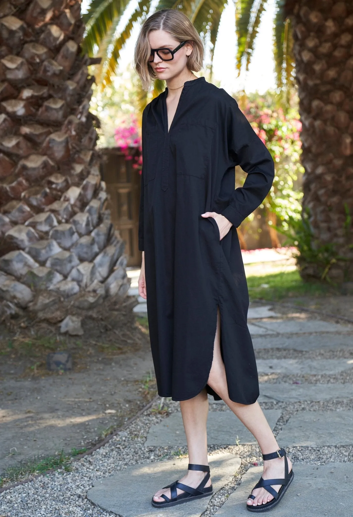 Black Pocket Midi Tunic Dress - Sale