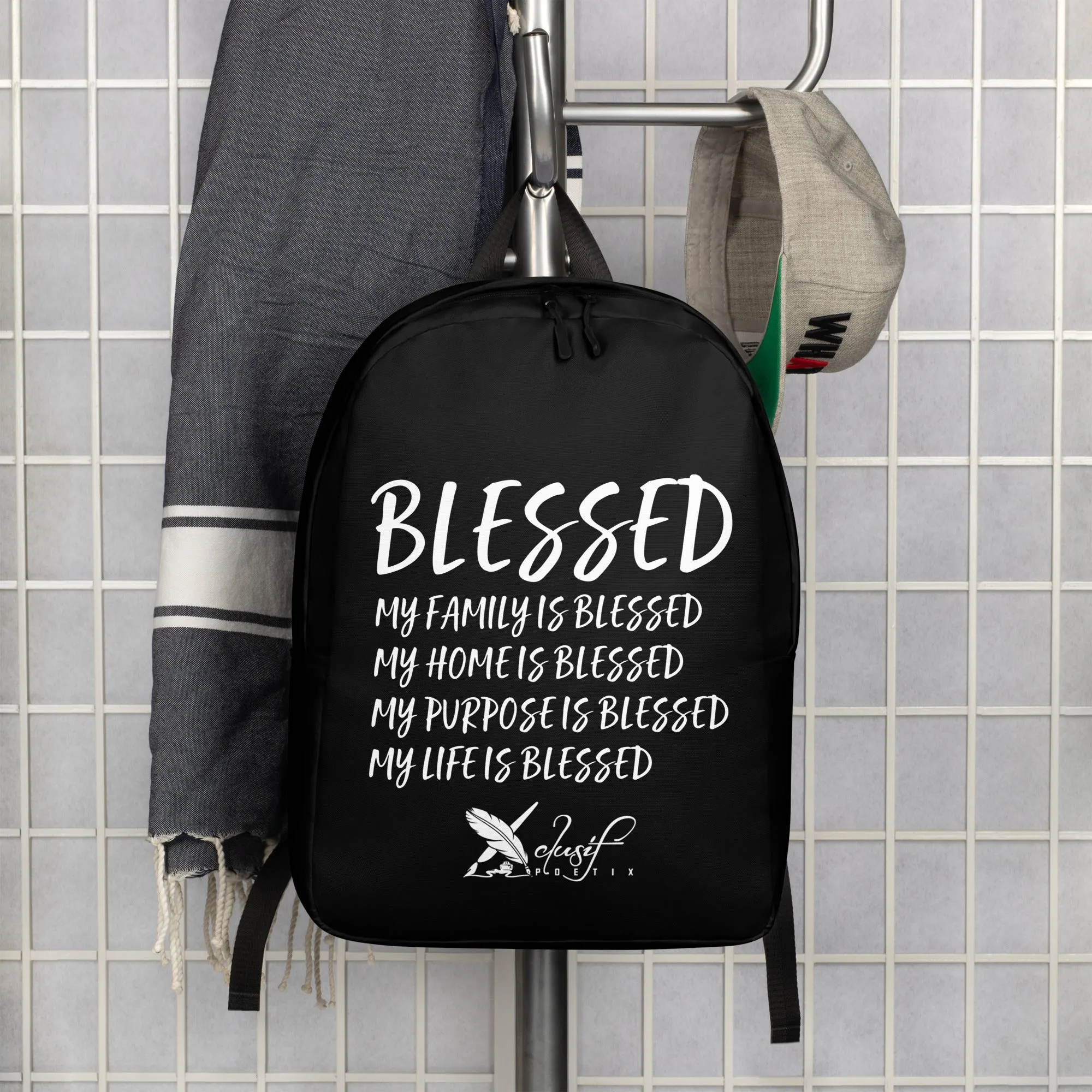 BLESSED BY XCLUSIF POETIX BLACK & WHITE Minimalist Backpack