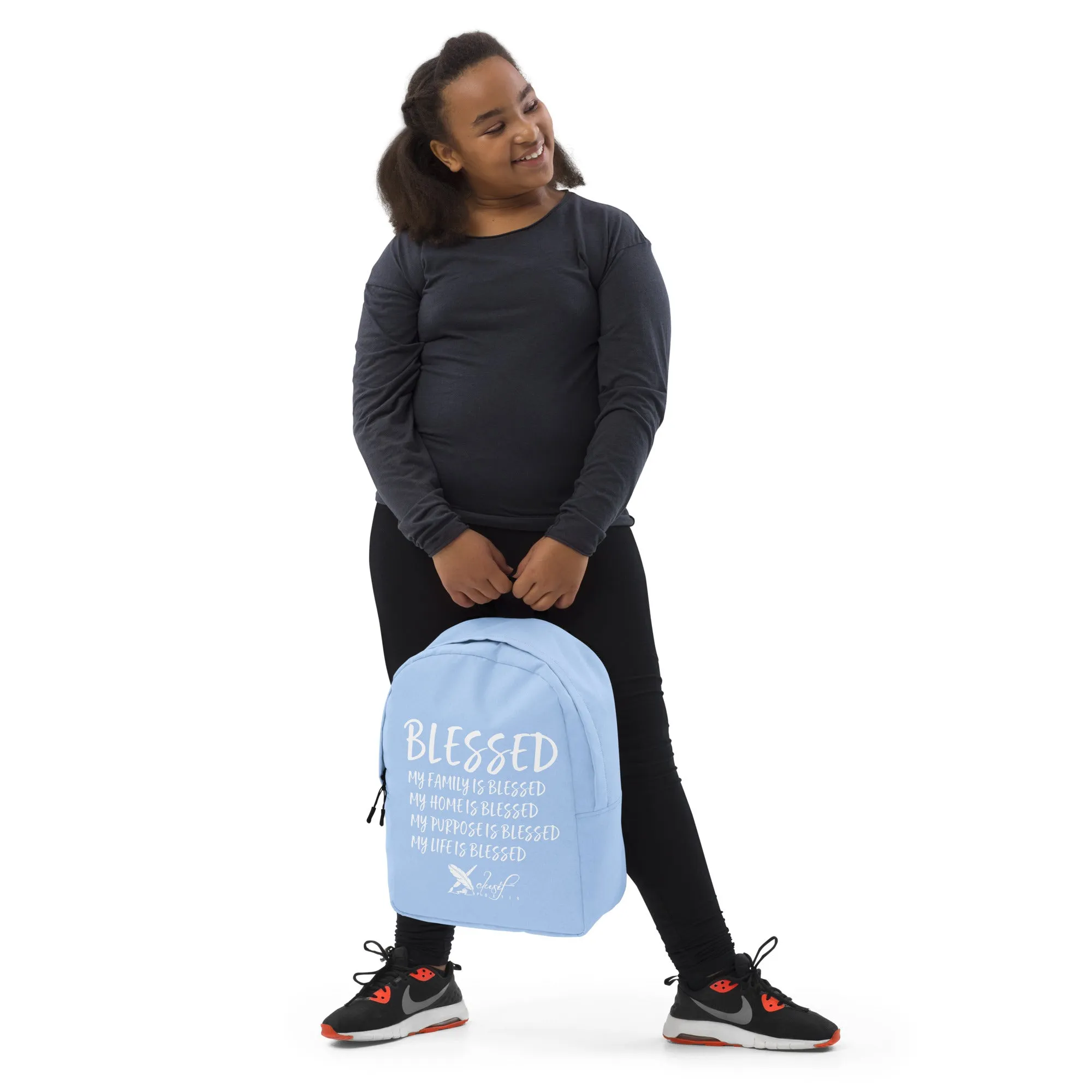 BLESSED BY XCLUSIF POETIX LIGHT BLUE & WHITE Minimalist Backpack
