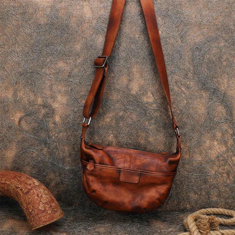 Brown Leather Womens Saddle Shoulder Bags Saddle Vintage Crossbody Purse for Women
