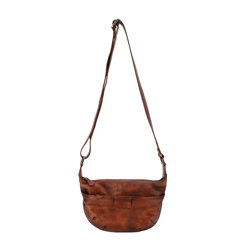 Brown Leather Womens Saddle Shoulder Bags Saddle Vintage Crossbody Purse for Women