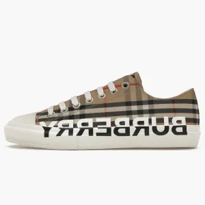 Burberry Logo Print Vintage Check Cotton Sneakers Archive Beige (women's)