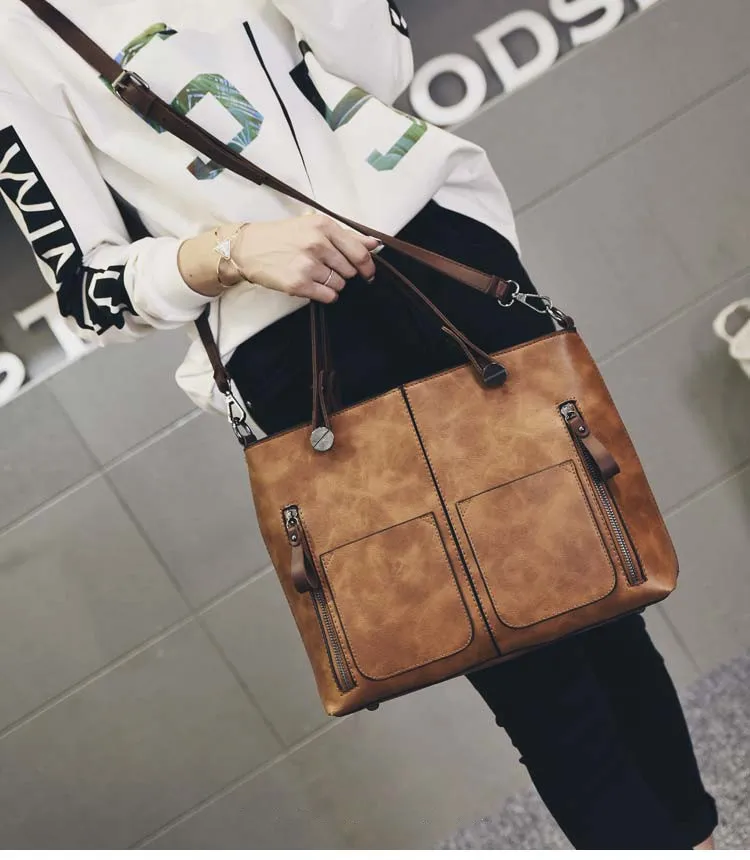Casual Leather Tote Shoulder Bag