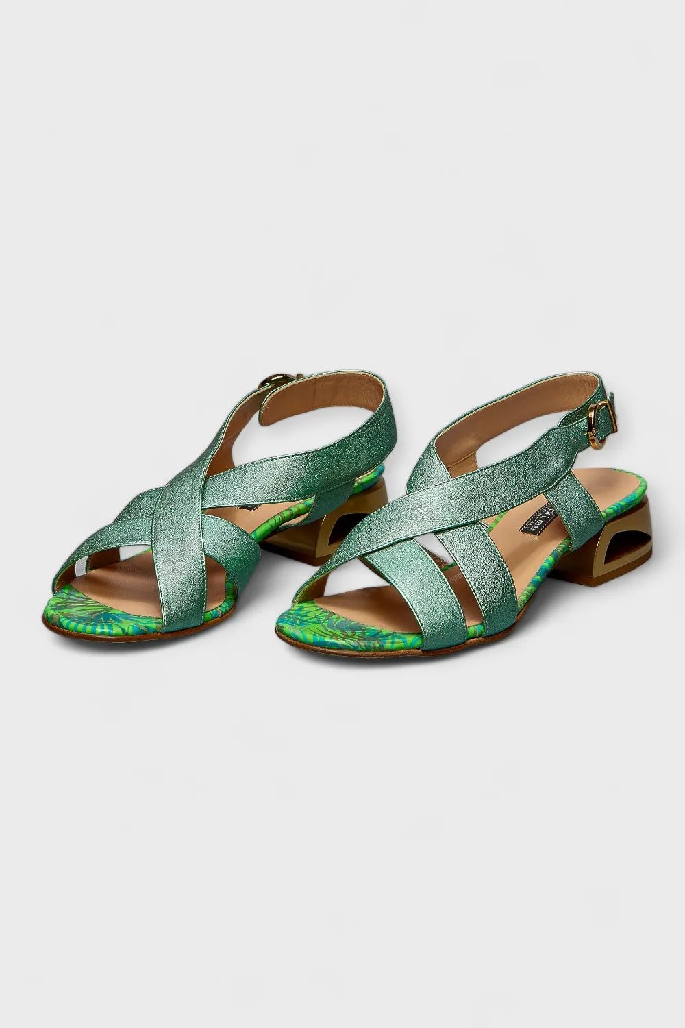 Celestia Green Leather Slingback Sandals