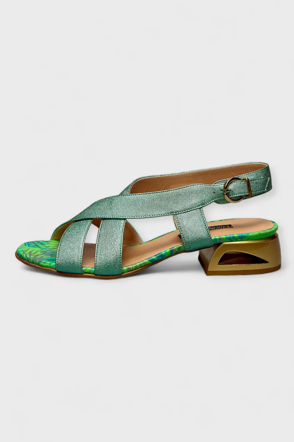 Celestia Green Leather Slingback Sandals