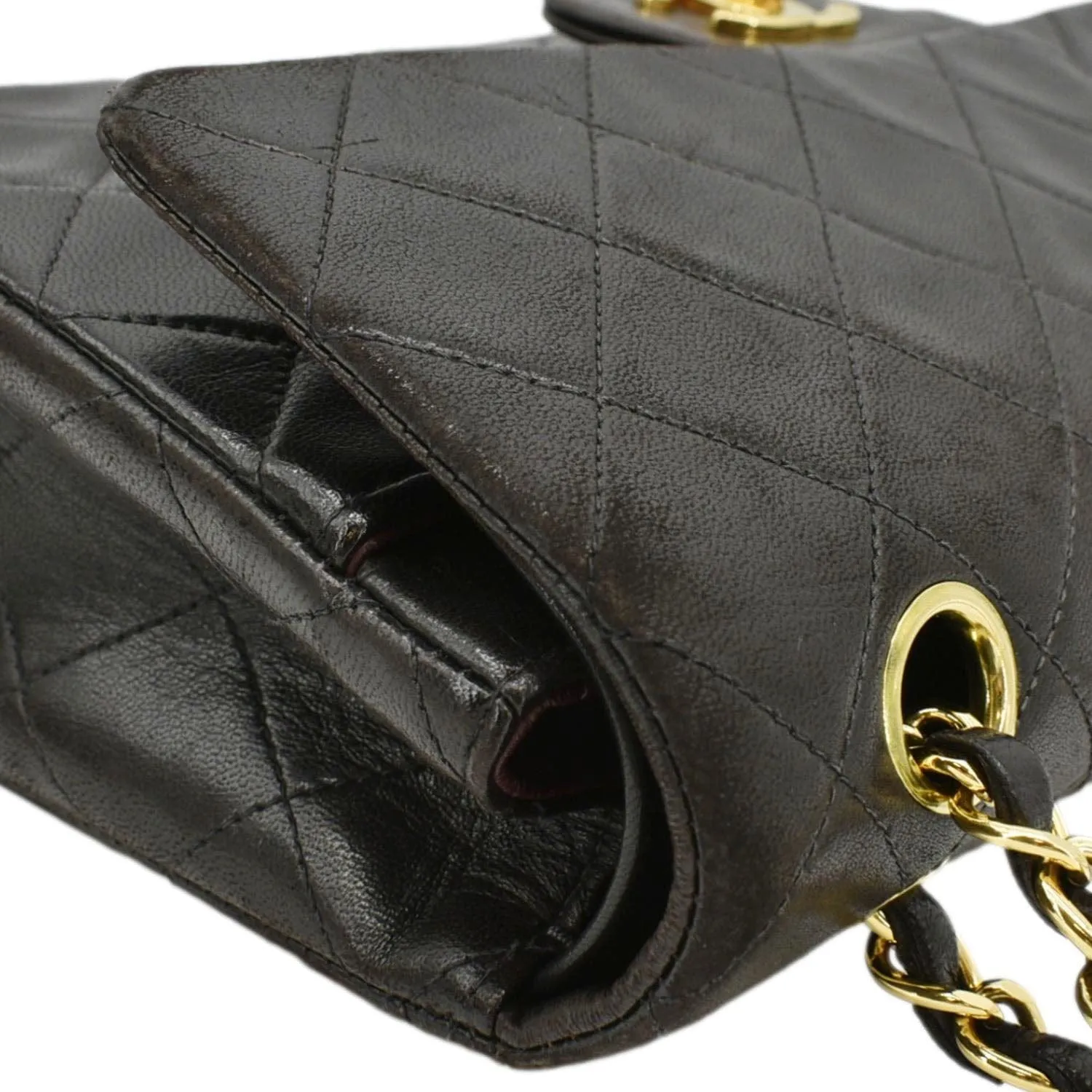 CHANEL Vintage Classic Double Flap Medium Quilted Leather Shoulder Bag Dark Brown