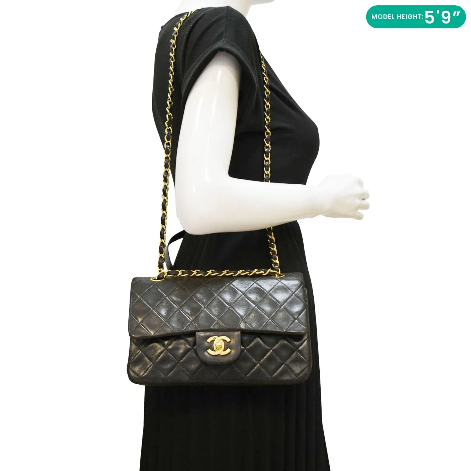 CHANEL Vintage Classic Double Flap Medium Quilted Leather Shoulder Bag Dark Brown