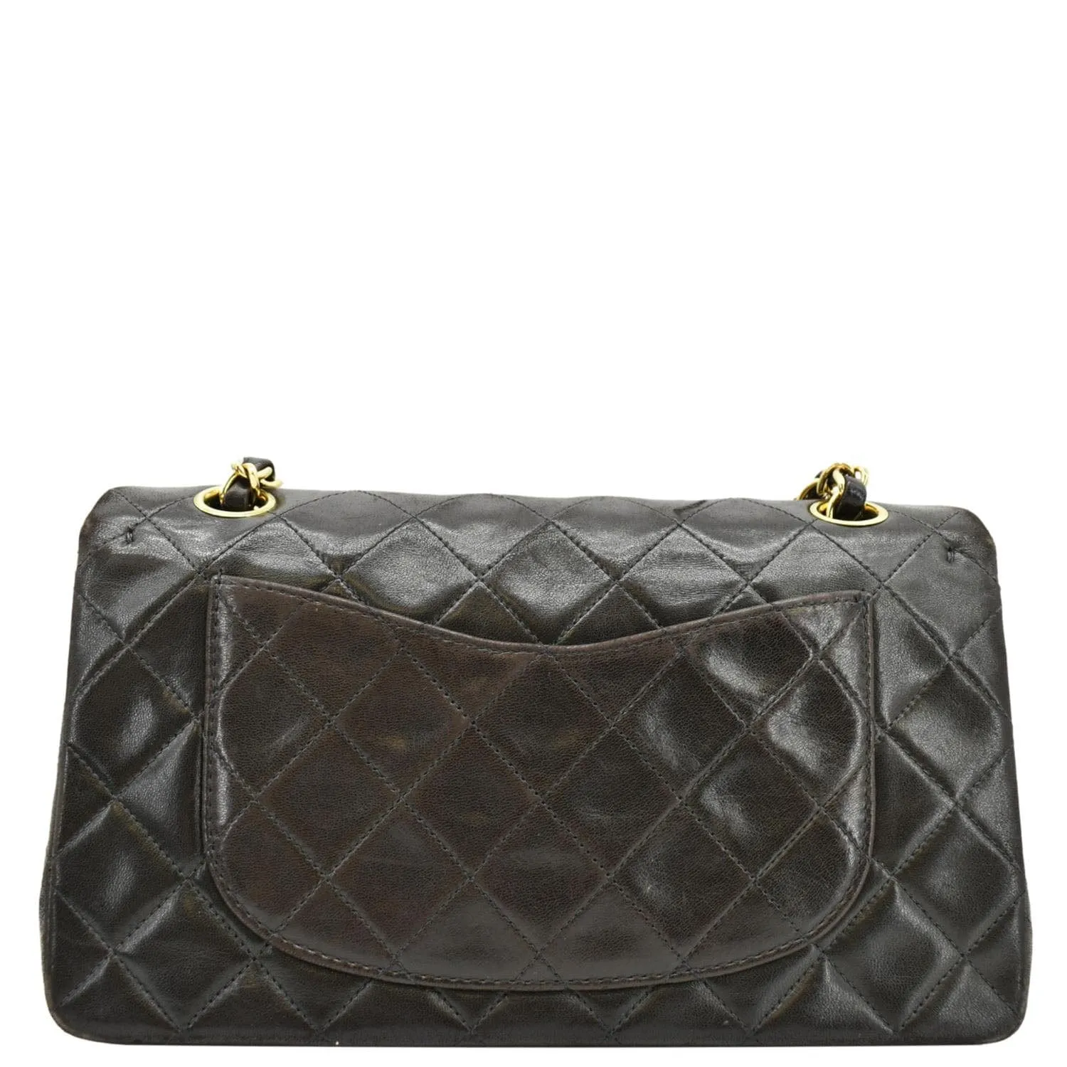CHANEL Vintage Classic Double Flap Medium Quilted Leather Shoulder Bag Dark Brown