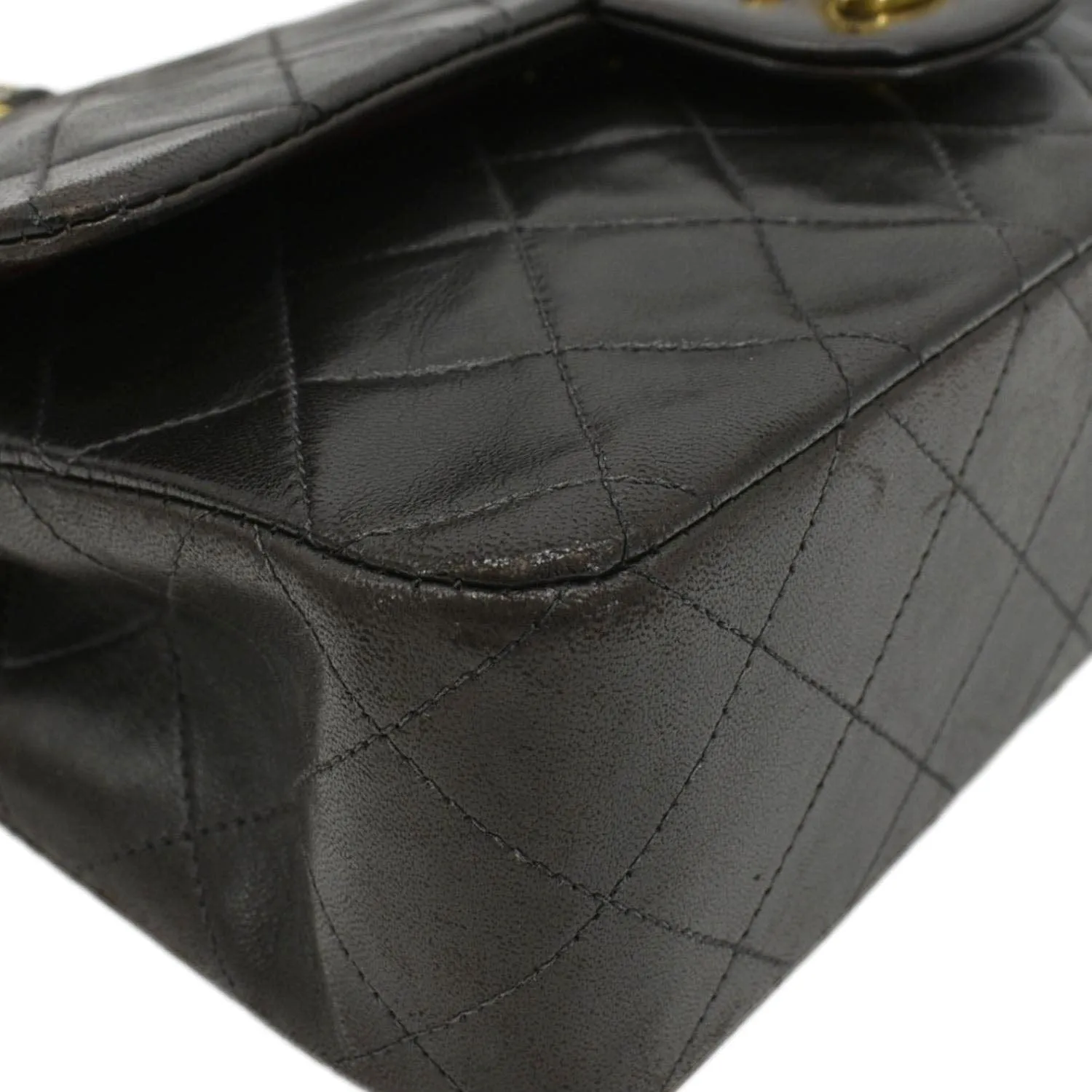 CHANEL Vintage Classic Double Flap Medium Quilted Leather Shoulder Bag Dark Brown