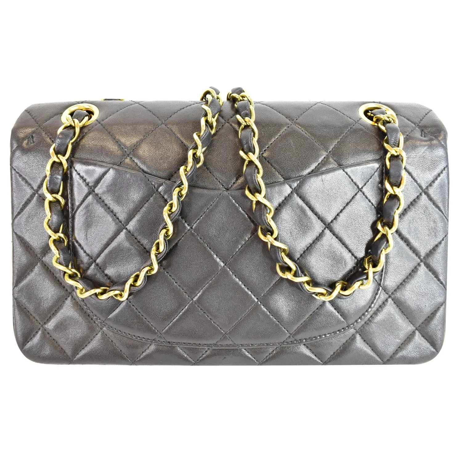 CHANEL Vintage Double Flap Lambskin Shoulder Bag Black