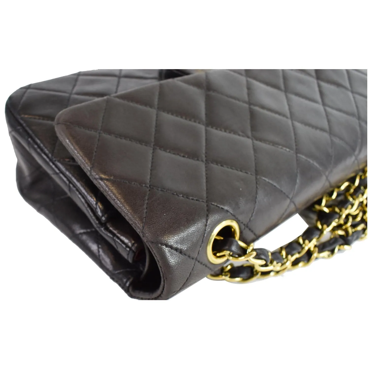 CHANEL Vintage Double Flap Lambskin Shoulder Bag Black