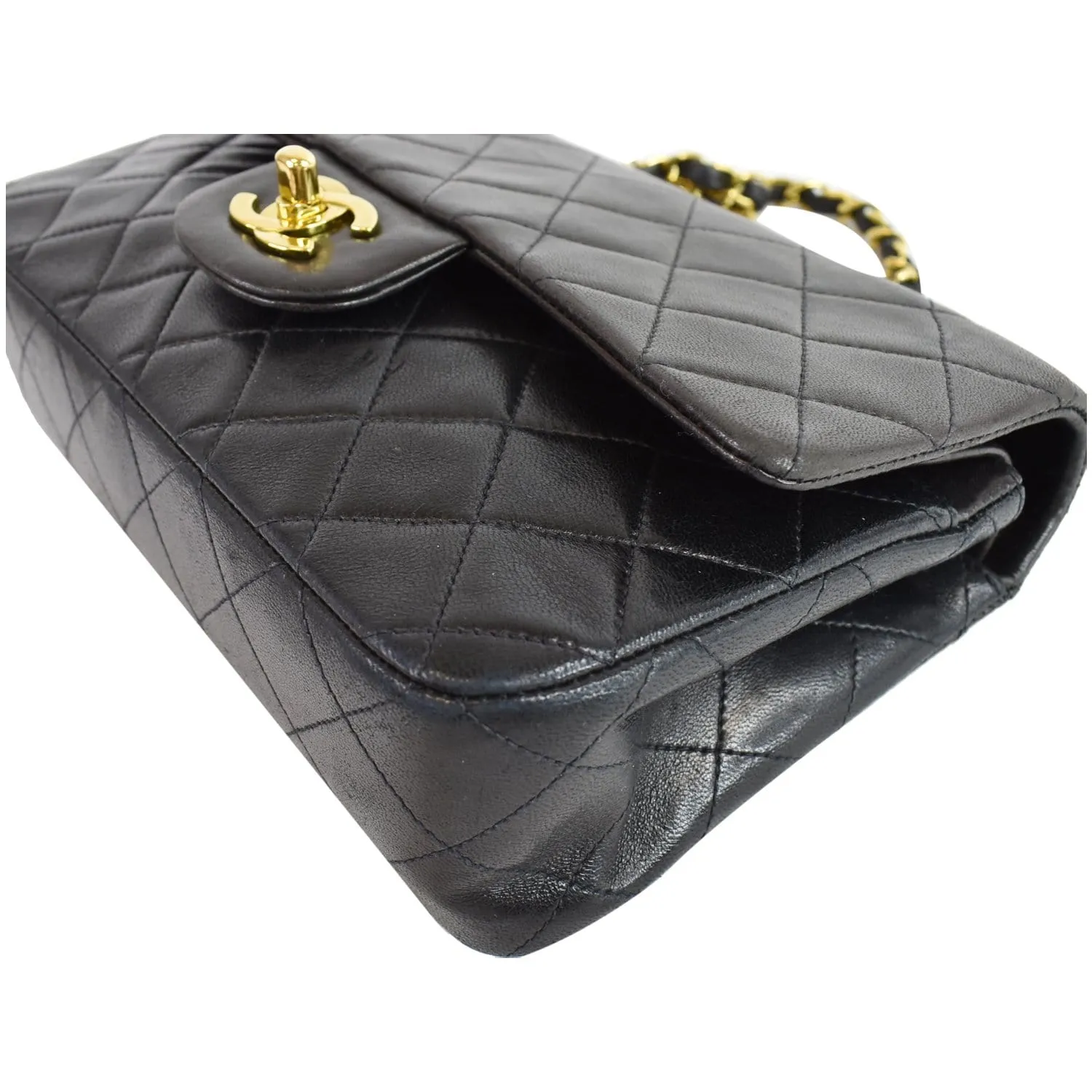 CHANEL Vintage Double Flap Lambskin Shoulder Bag Black
