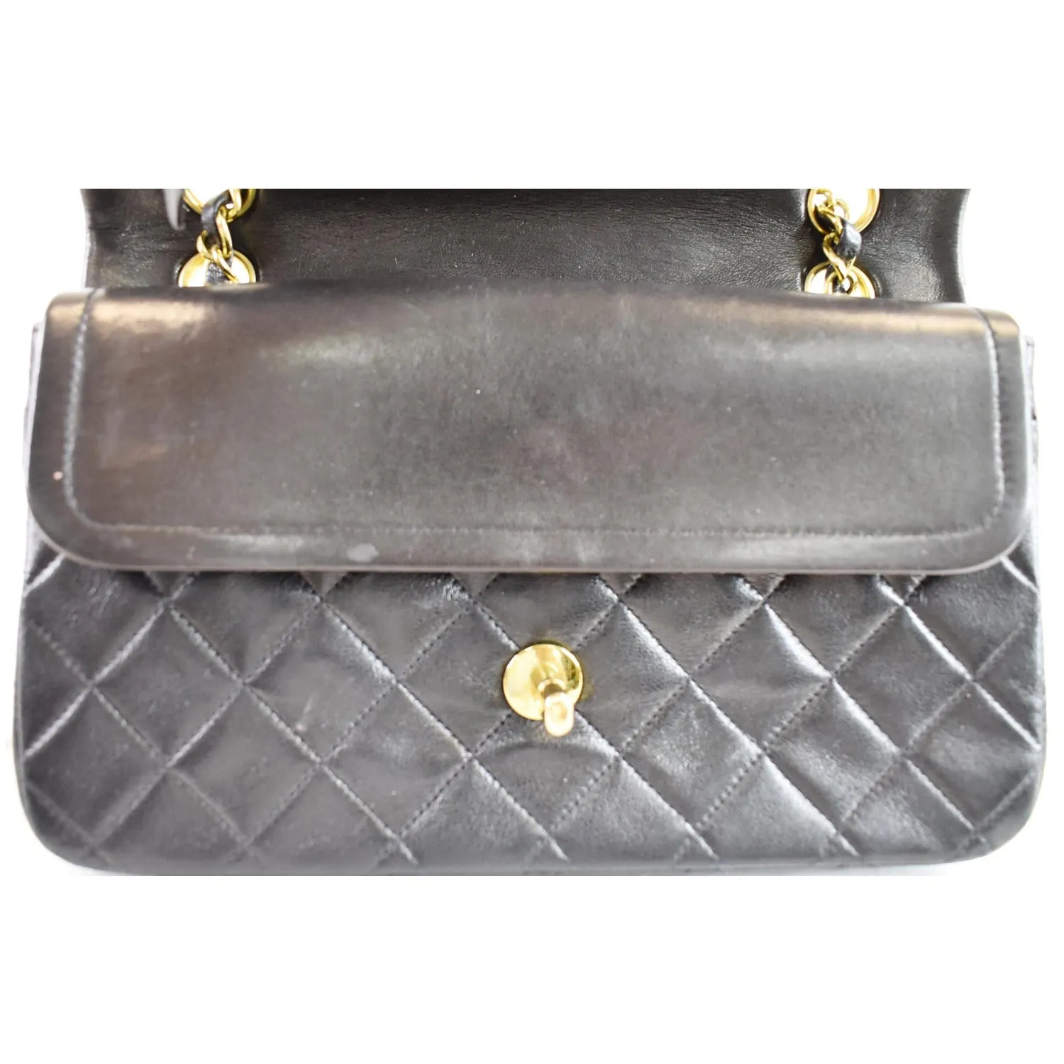 CHANEL Vintage Double Flap Lambskin Shoulder Bag Black