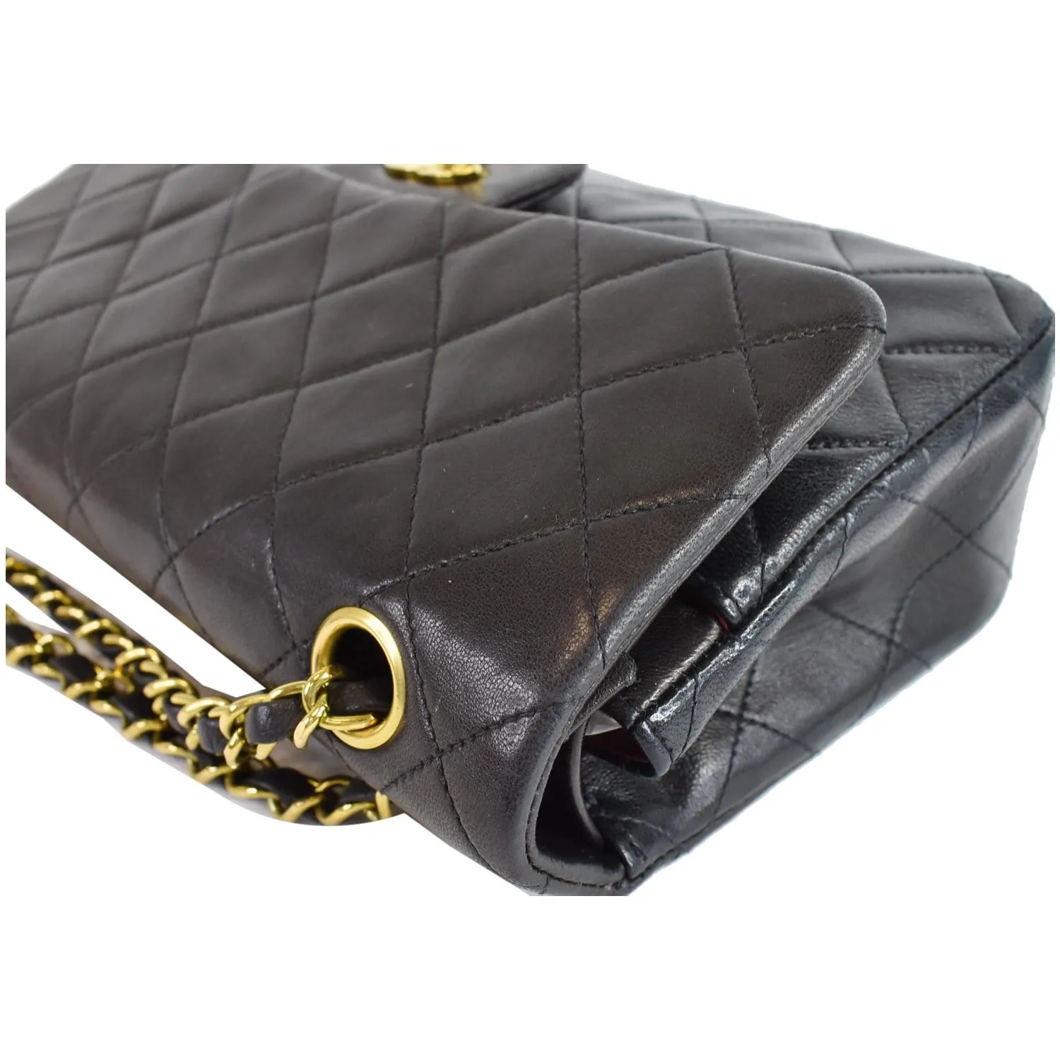 CHANEL Vintage Double Flap Lambskin Shoulder Bag Black
