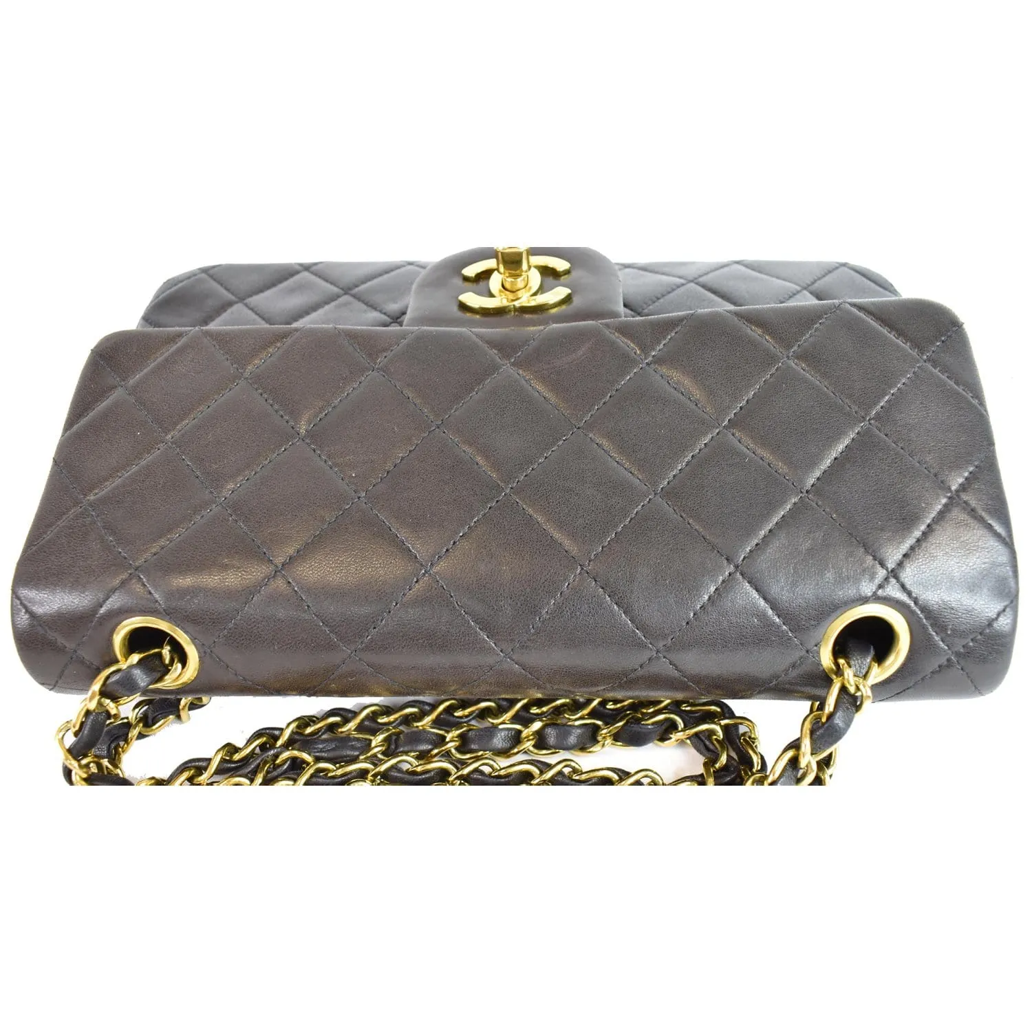 CHANEL Vintage Double Flap Lambskin Shoulder Bag Black