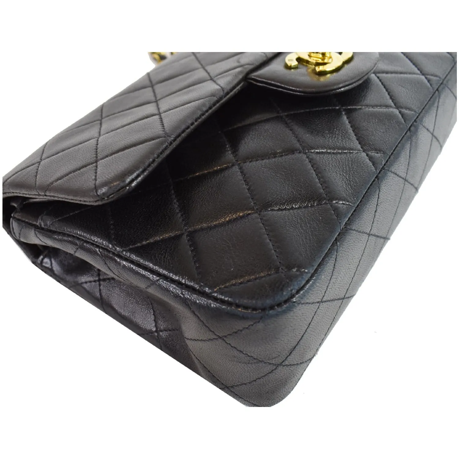 CHANEL Vintage Double Flap Lambskin Shoulder Bag Black