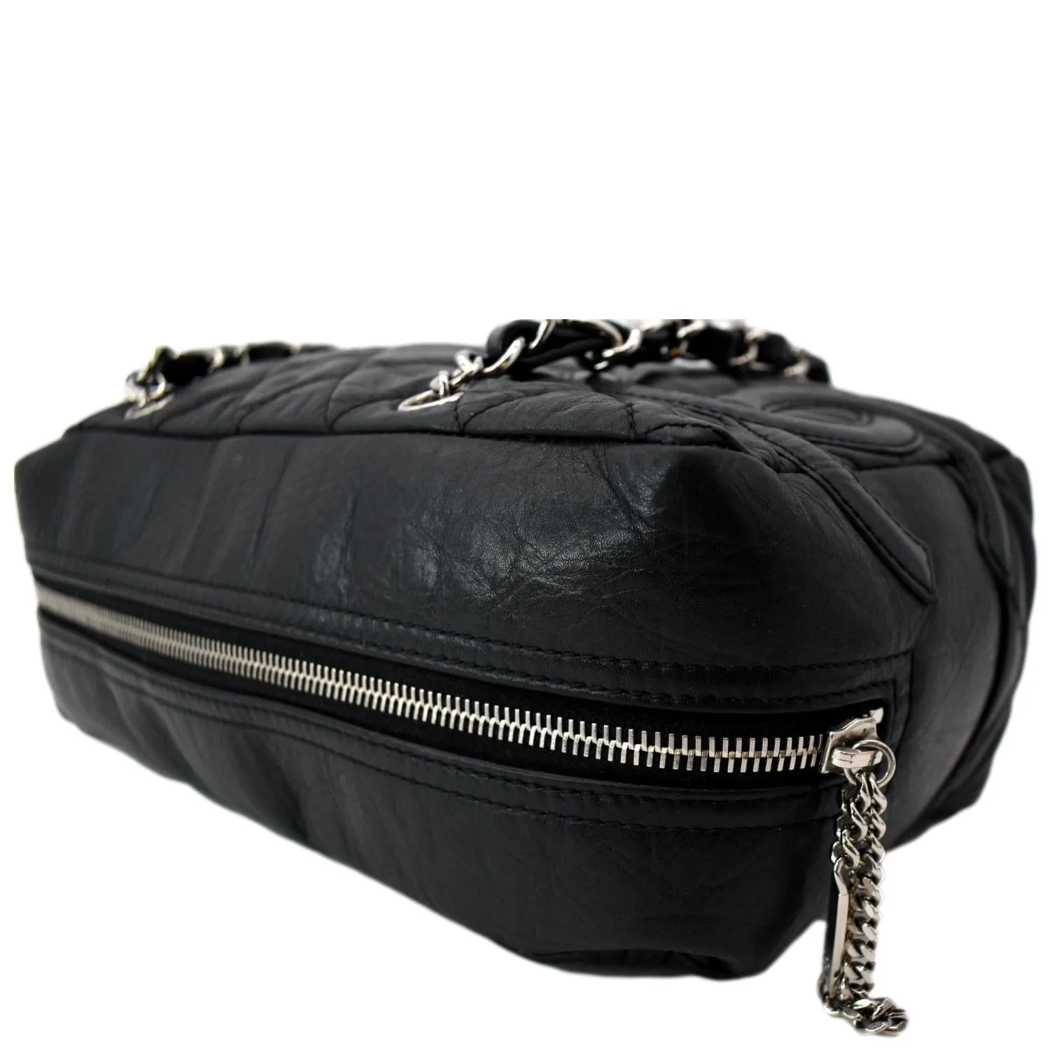 CHANEL Vintage Leather Chain Shoulder Bag Black