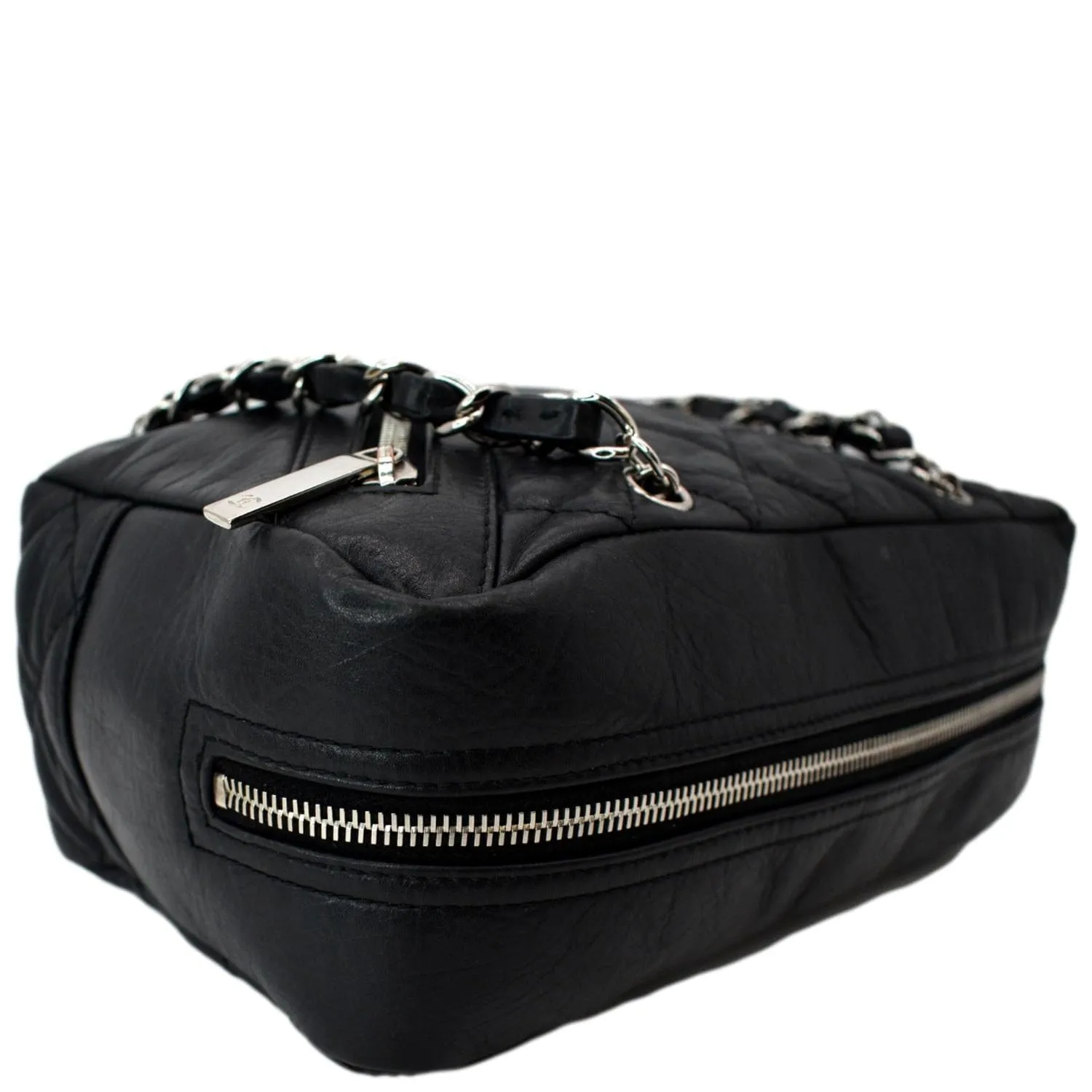 CHANEL Vintage Leather Chain Shoulder Bag Black
