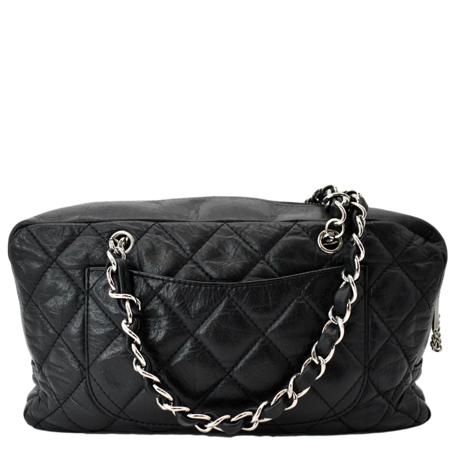 CHANEL Vintage Leather Chain Shoulder Bag Black