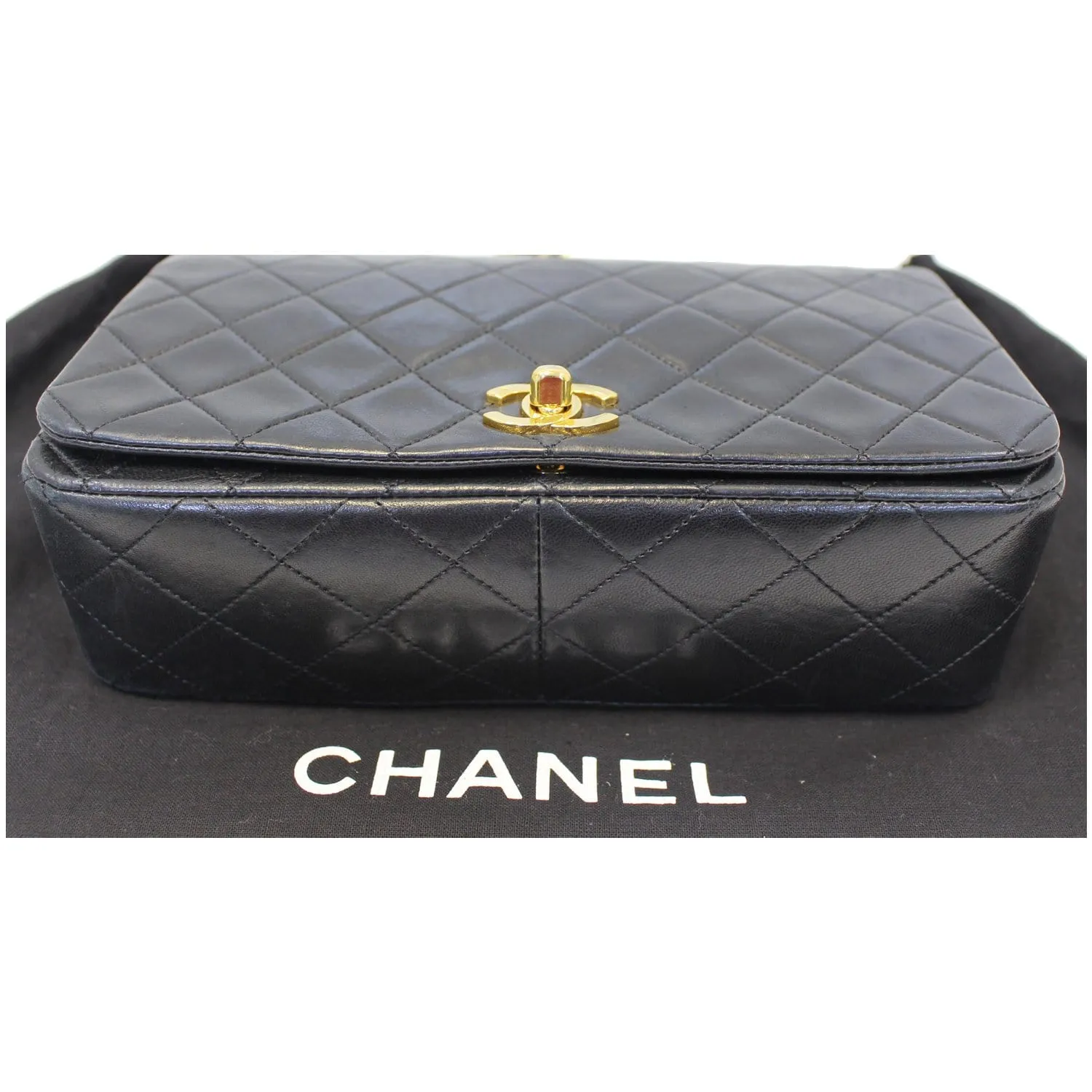 CHANEL Vintage Single Flap Quilted Lambskin Shoulder Bag Black