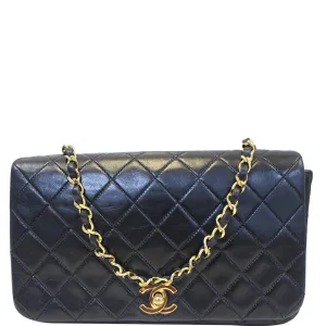CHANEL Vintage Single Flap Quilted Lambskin Shoulder Bag Black