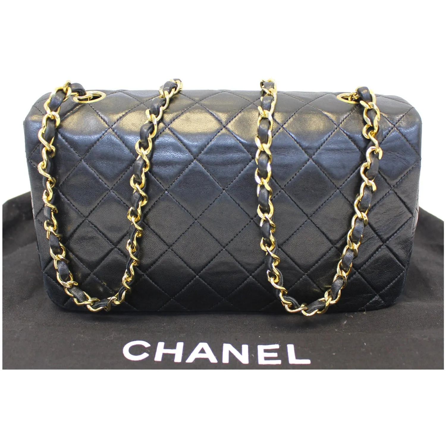 CHANEL Vintage Single Flap Quilted Lambskin Shoulder Bag Black