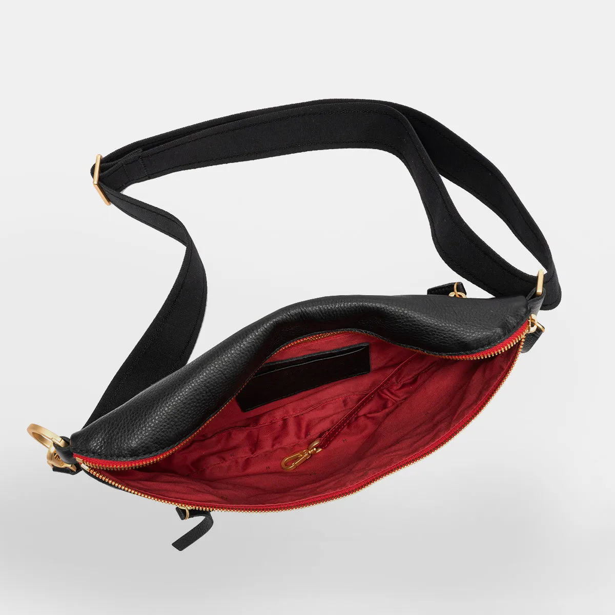 Charles Crossbody | Black/Brushed Gold Red Zip | Lrg