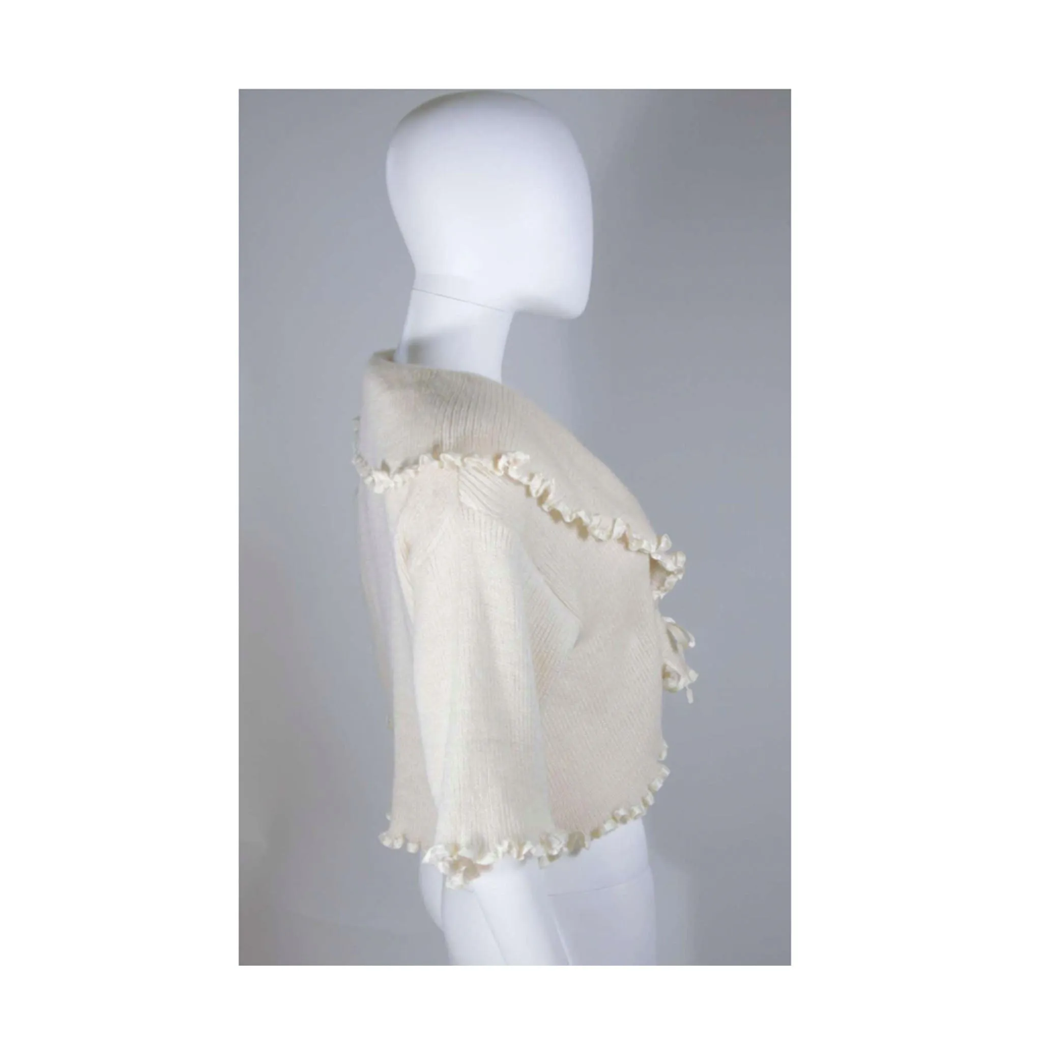 CHRISTIAN DIOR Cashmere Tie Front Sweater w/ Ruffled Edges Size 6