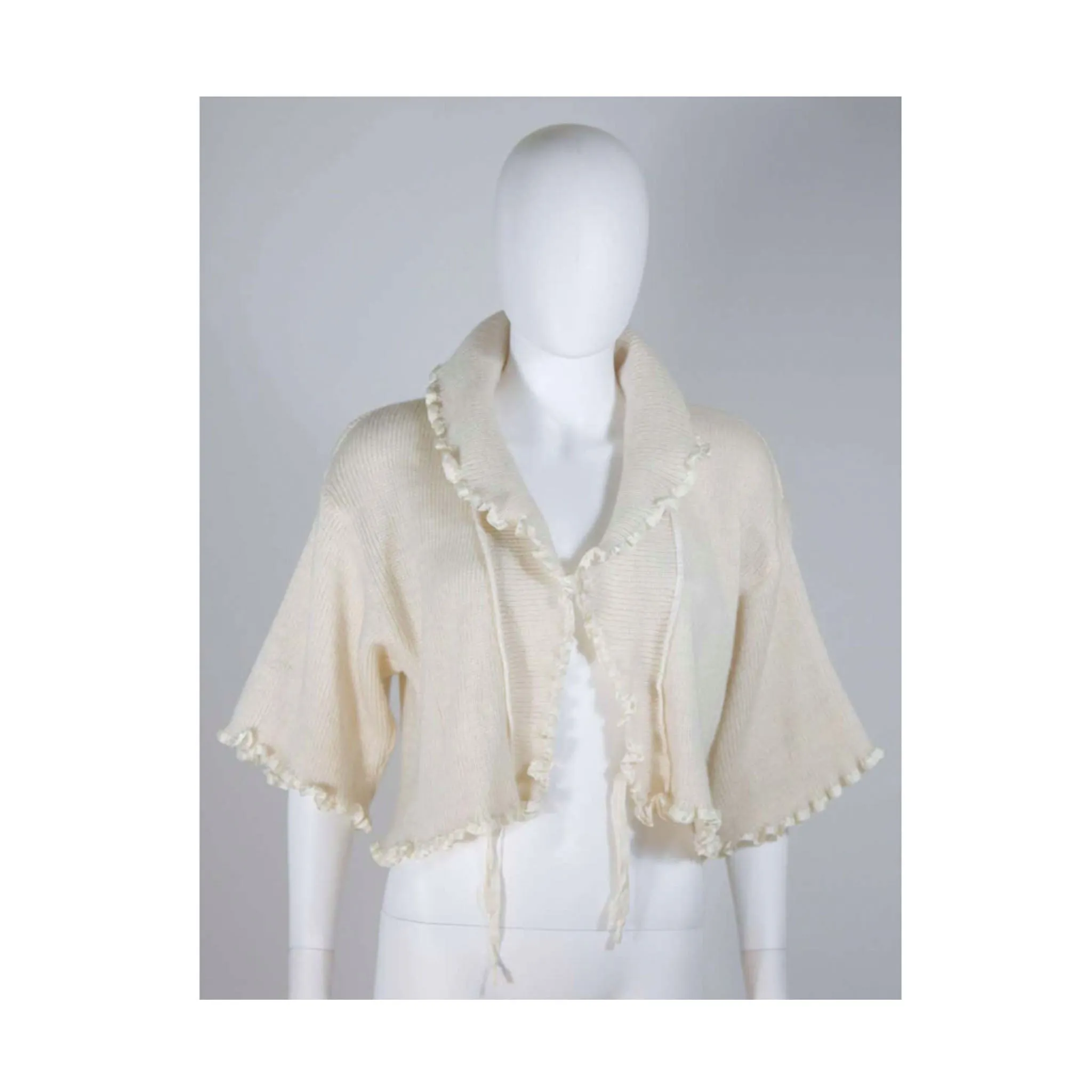CHRISTIAN DIOR Cashmere Tie Front Sweater w/ Ruffled Edges Size 6