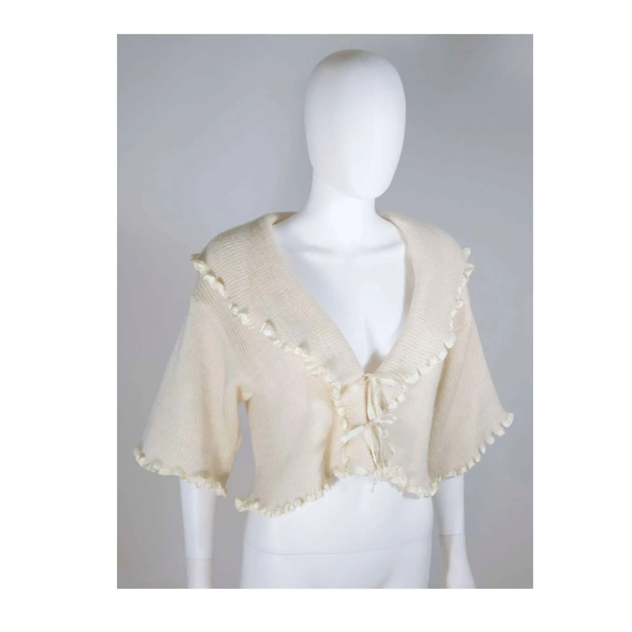 CHRISTIAN DIOR Cashmere Tie Front Sweater w/ Ruffled Edges Size 6