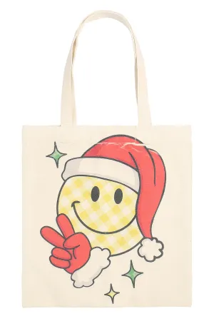 CHRISTMAS SMILEY MINIMALIST PRINT TOTE BAG