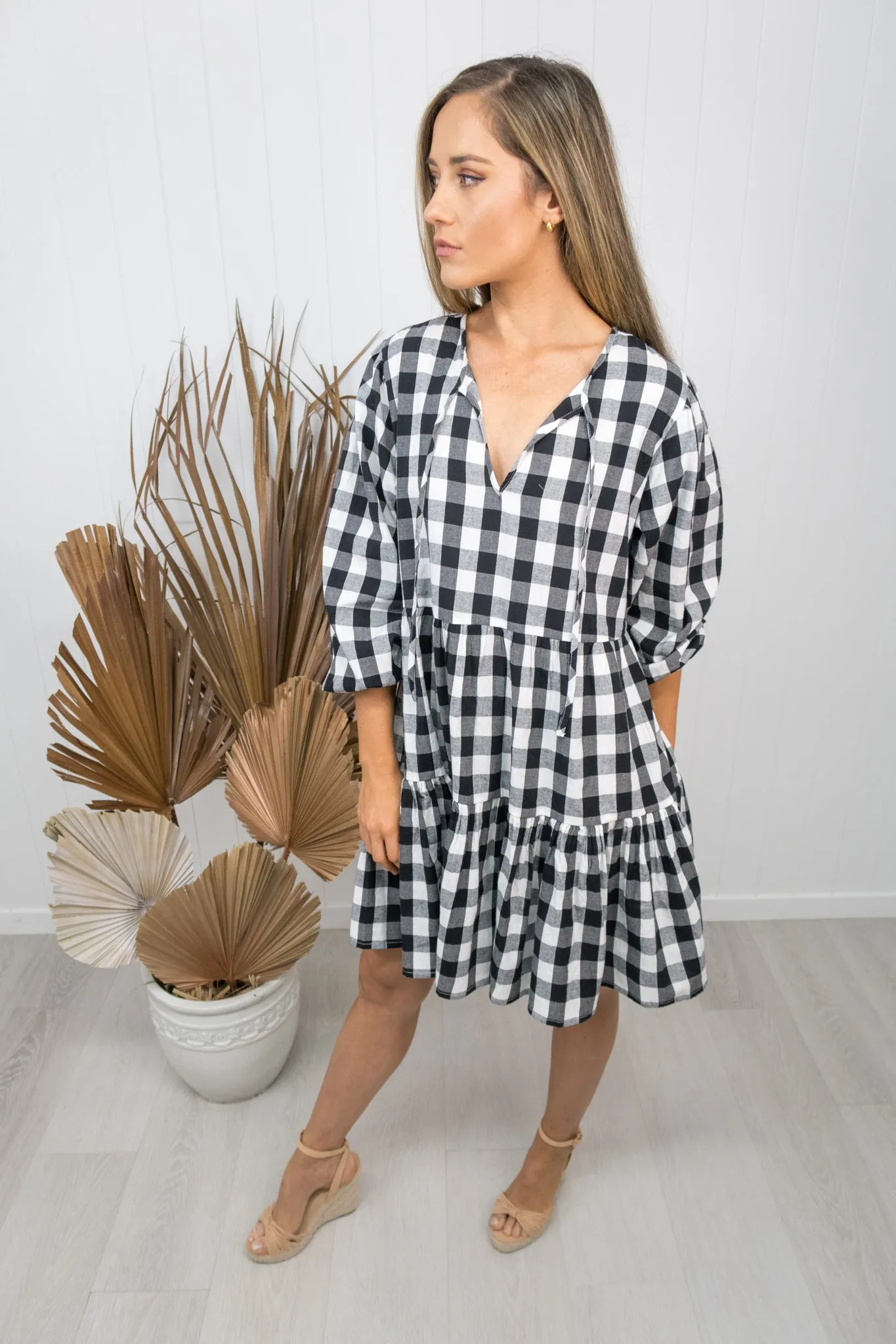 Clara Dress -Gingham black/white