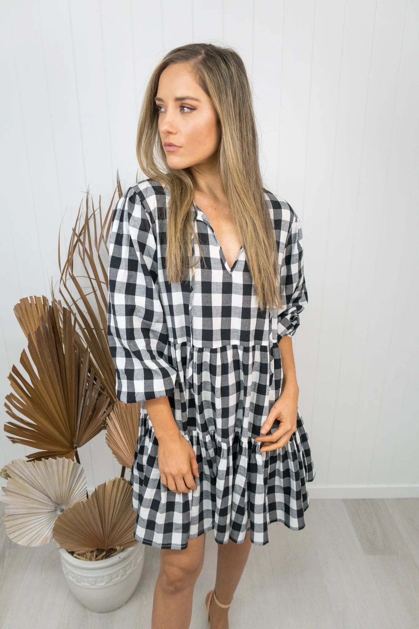 Clara Dress -Gingham black/white