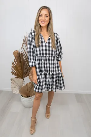 Clara Dress -Gingham black/white