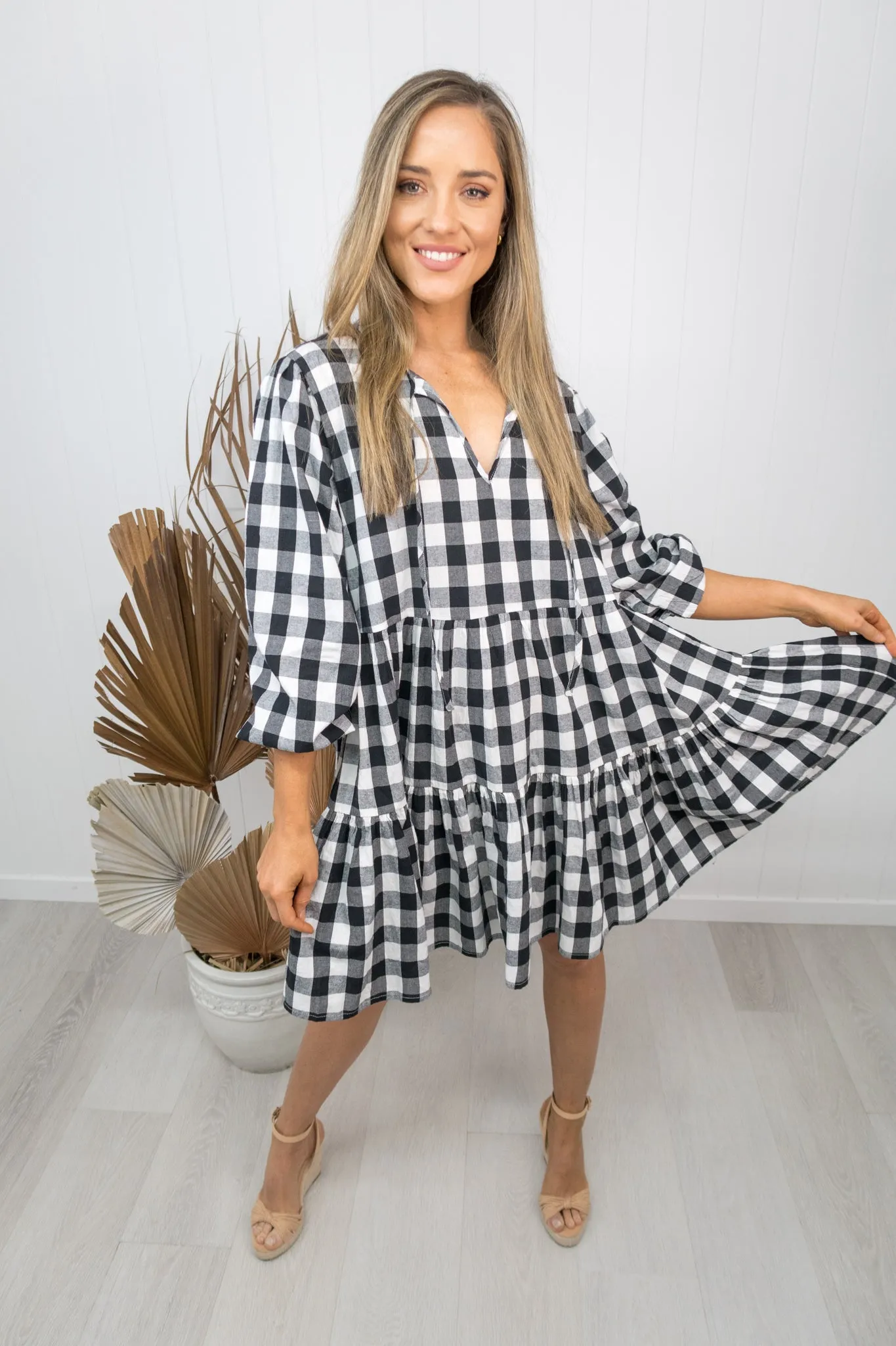 Clara Dress -Gingham black/white