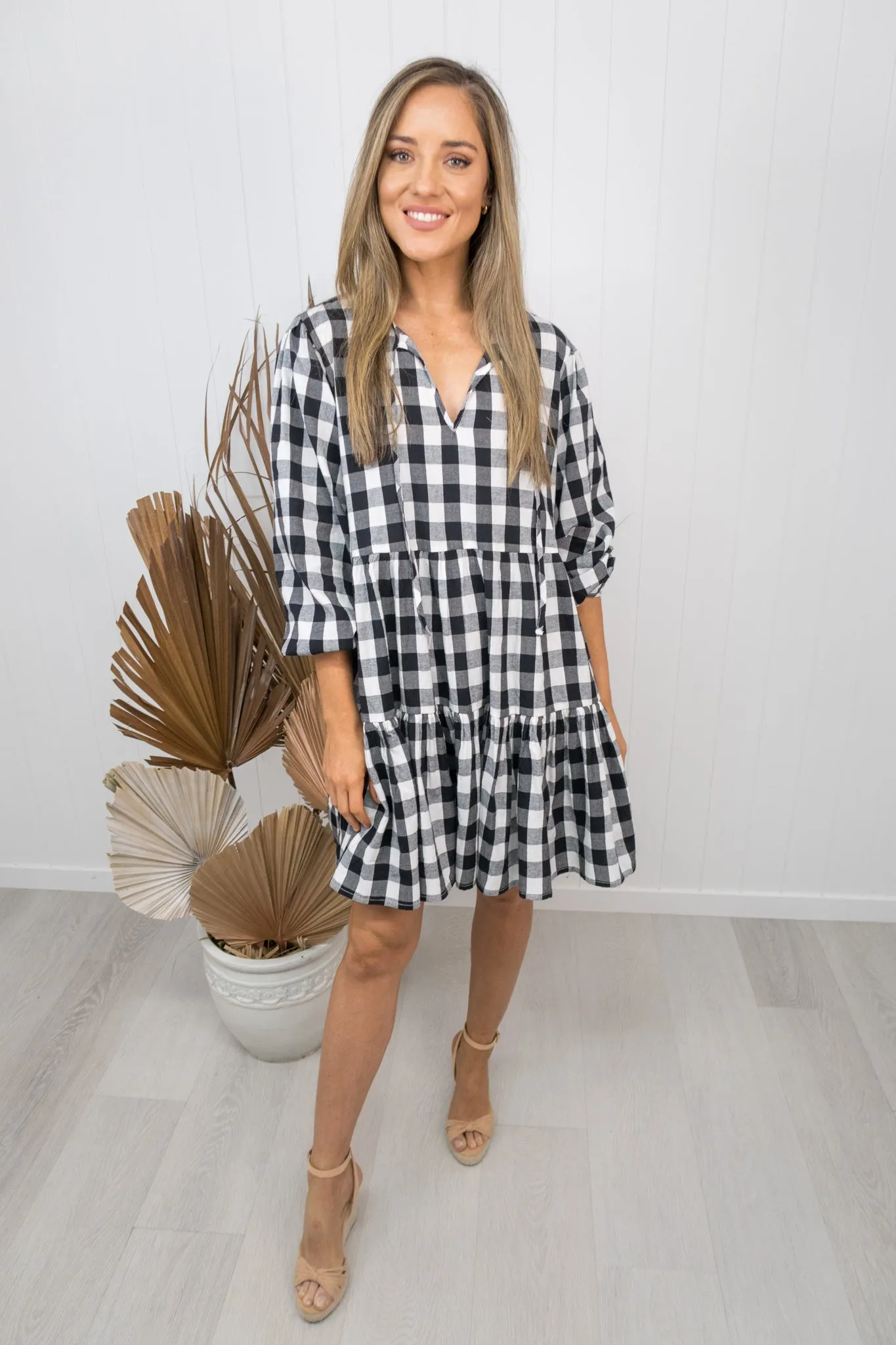 Clara Dress -Gingham black/white