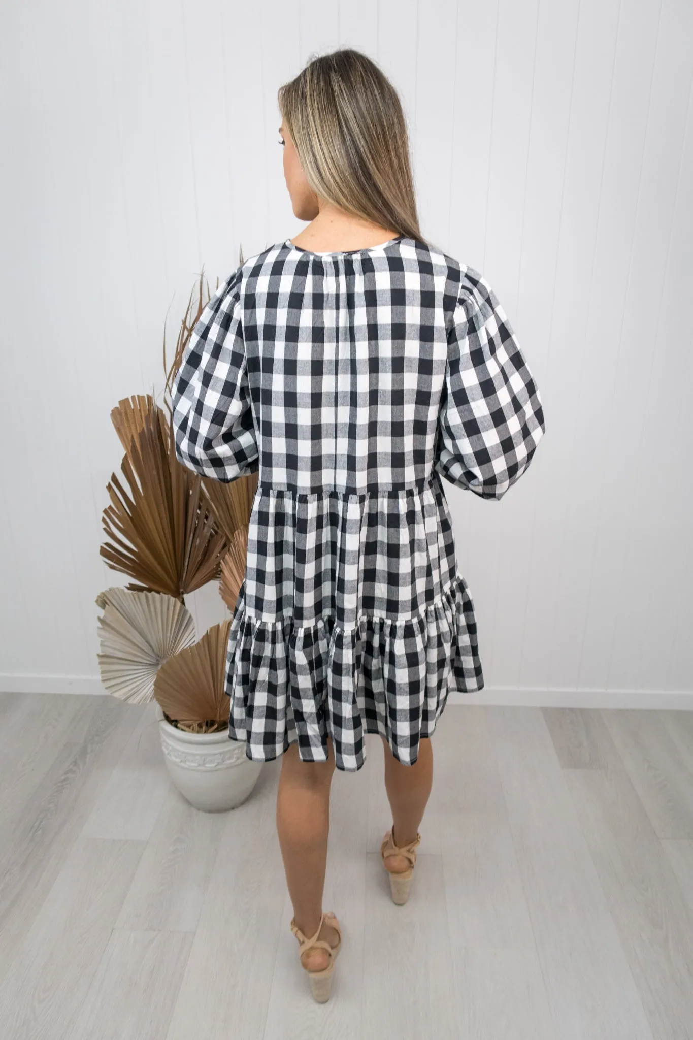Clara Dress -Gingham black/white