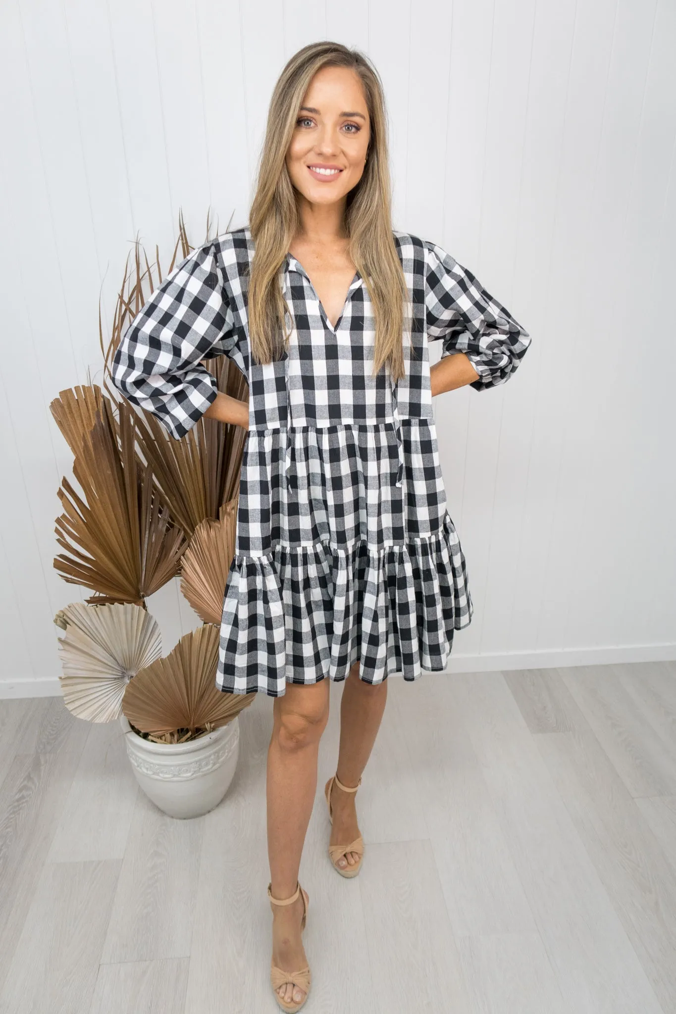 Clara Dress -Gingham black/white