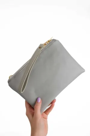 Classic Light Grey Convertible Crossbody Wristlet  with Compartments