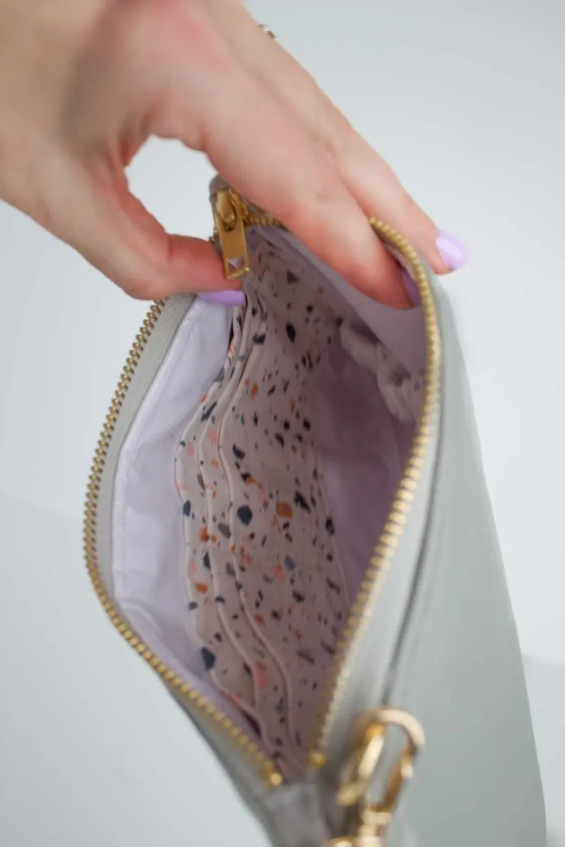 Classic Light Grey Convertible Crossbody Wristlet  with Compartments