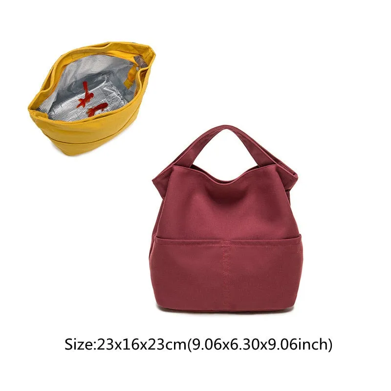 Collapsible Minimalist Canvas Lunch Tote Bag For Work