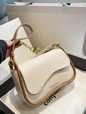 Color block Small Saddle Bag - Beige