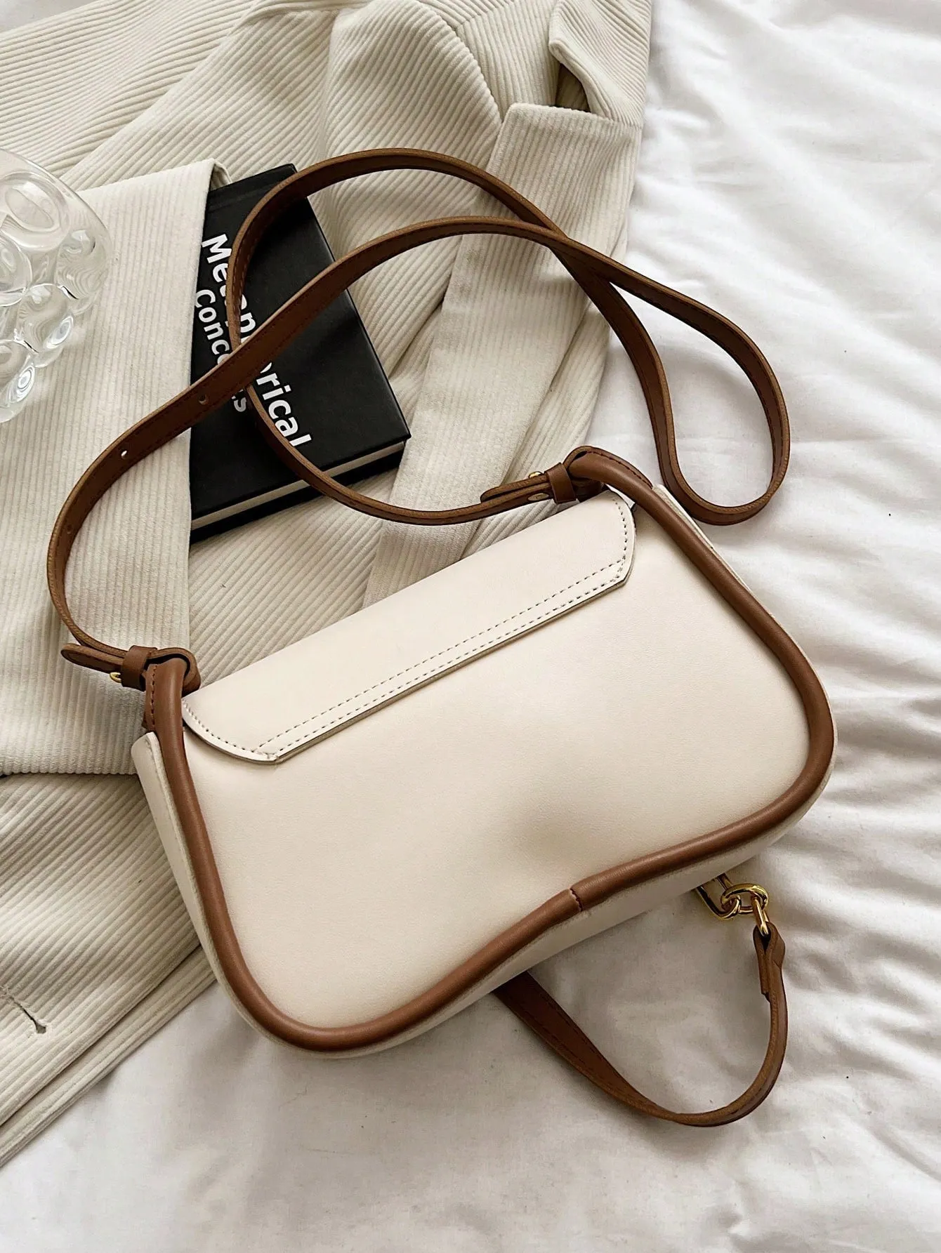 Color block Small Saddle Bag - Beige