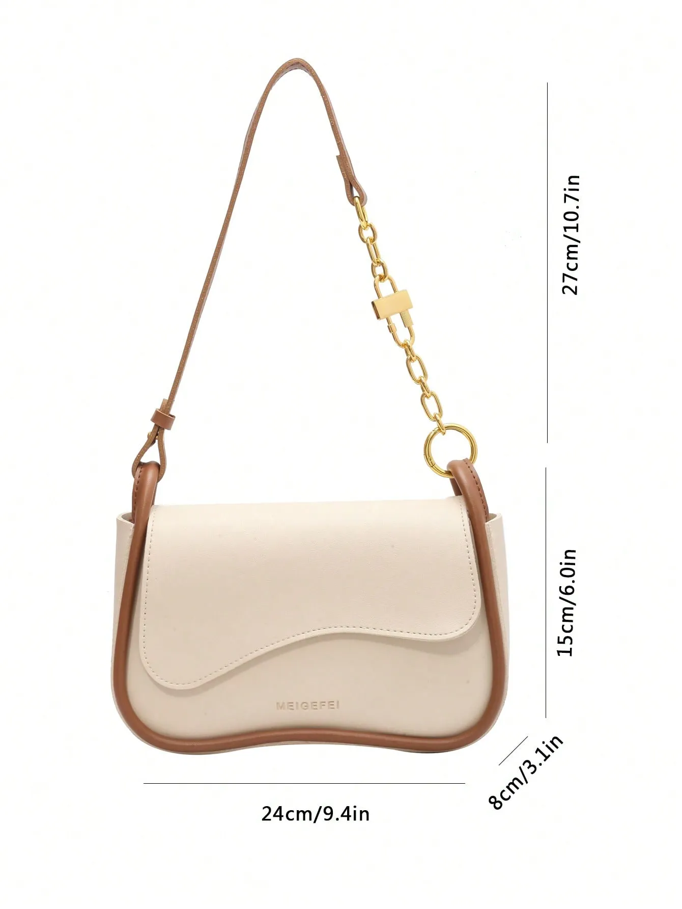 Color block Small Saddle Bag - Beige