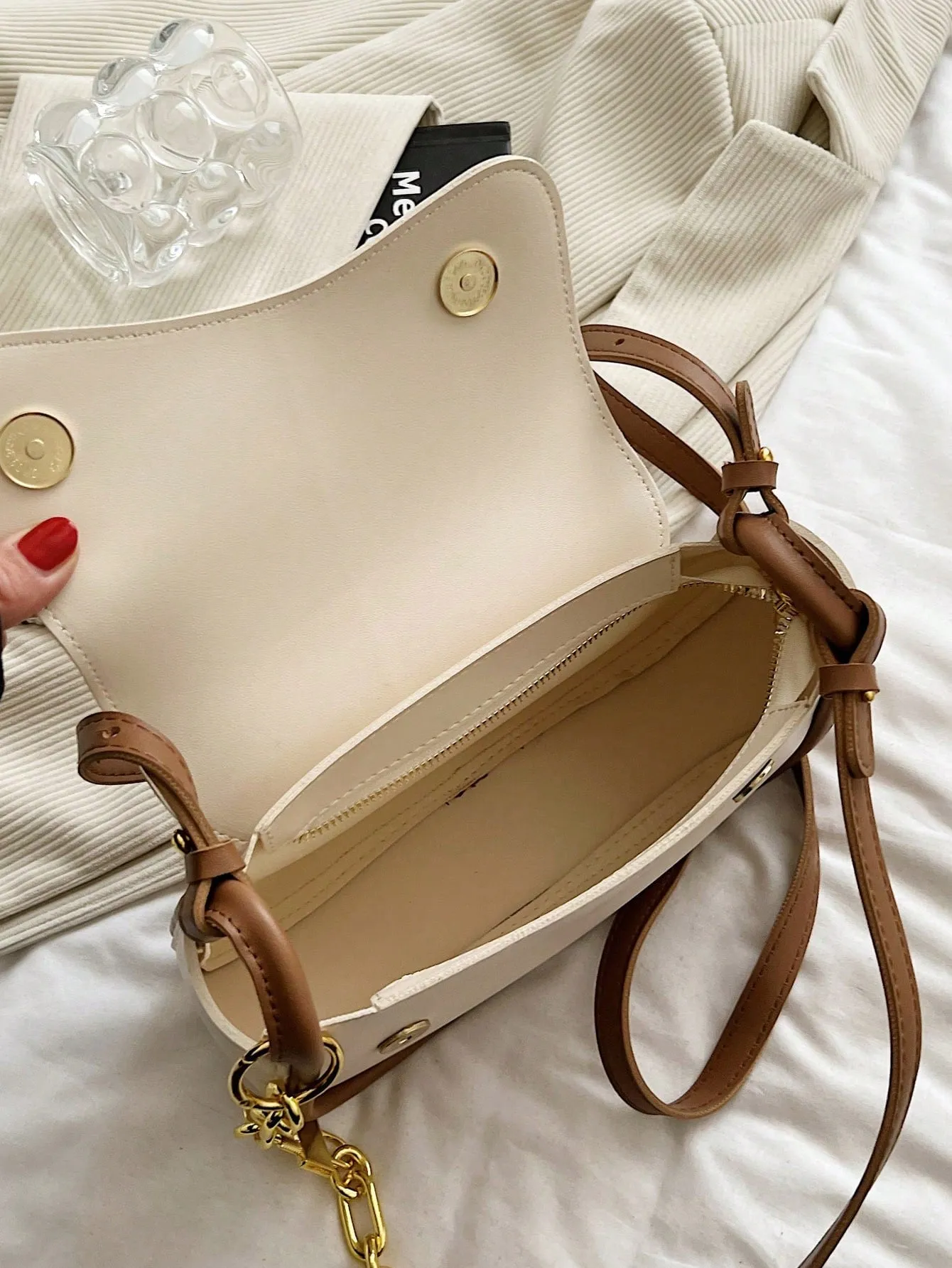Color block Small Saddle Bag - Beige