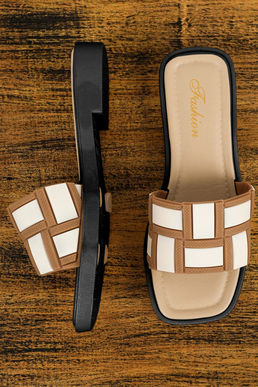 Contrast PU Leather Square Toe Sandal
