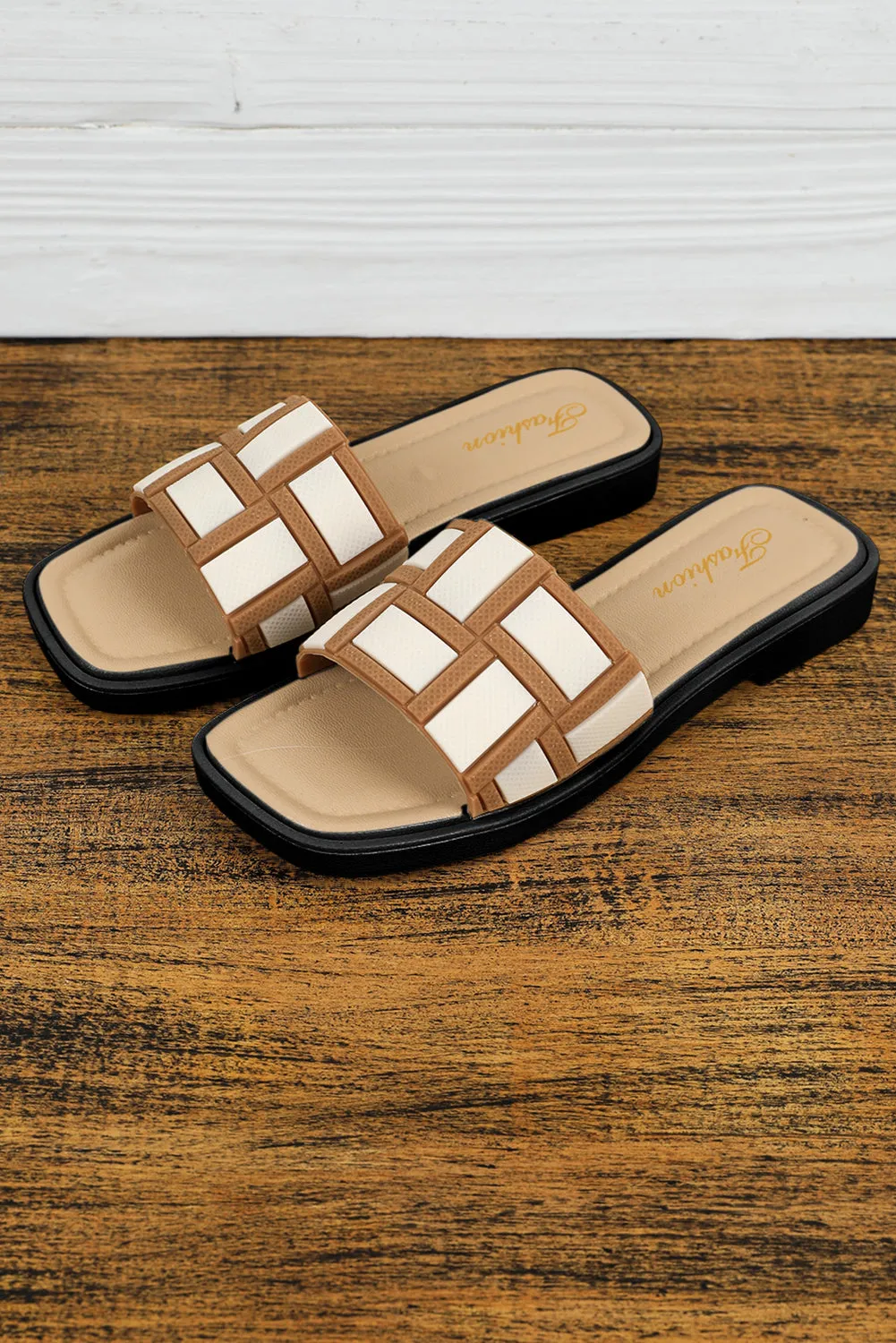 Contrast PU Leather Square Toe Sandal